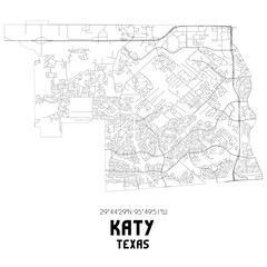 Katy Texas. US street map with black and white lines.