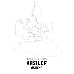 Kasilof Alaska. US street map with black and white lines.
