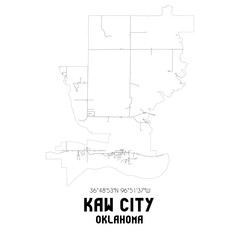 Kaw City Oklahoma. US street map with black and white lines.