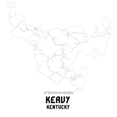 Keavy Kentucky. US street map with black and white lines.
