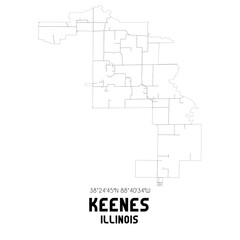 Keenes Illinois. US street map with black and white lines.