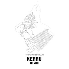Fototapeta na wymiar Keaau Hawaii. US street map with black and white lines.