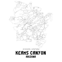 Keams Canyon Arizona. US street map with black and white lines.
