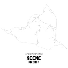 Keene Virginia. US street map with black and white lines.