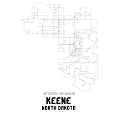 Keene North Dakota. US street map with black and white lines.
