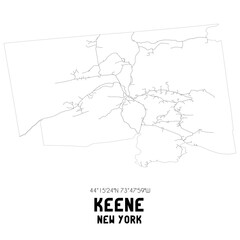 Keene New York. US street map with black and white lines.