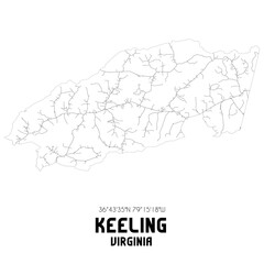 Keeling Virginia. US street map with black and white lines.