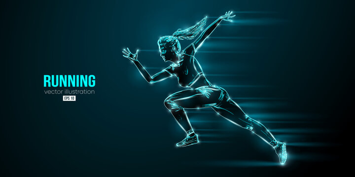 Abstract silhouette of a running athlete on black background. Runner woman are running sprint or marathon. Vector illustration