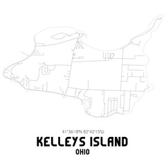 Fototapeta na wymiar Kelleys Island Ohio. US street map with black and white lines.