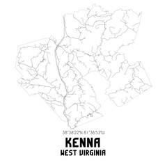 Kenna West Virginia. US street map with black and white lines.