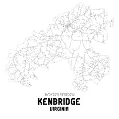 Kenbridge Virginia. US street map with black and white lines.