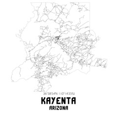 Kayenta Arizona. US street map with black and white lines.