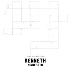 Kenneth Minnesota. US street map with black and white lines.