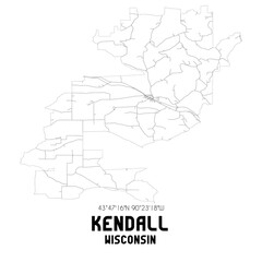 Kendall Wisconsin. US street map with black and white lines.