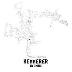 Kemmerer Wyoming. US street map with black and white lines.