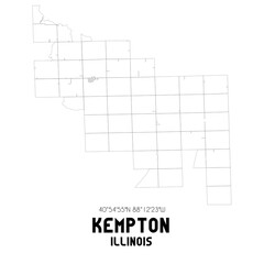 Kempton Illinois. US street map with black and white lines.