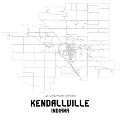 Kendallville Indiana. US street map with black and white lines.