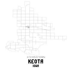 Keota Iowa. US street map with black and white lines.