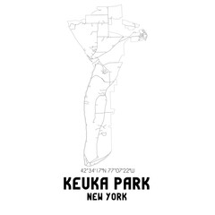 Keuka Park New York. US street map with black and white lines.