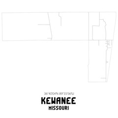 Kewanee Missouri. US street map with black and white lines.