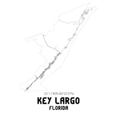 Key Largo Florida. US street map with black and white lines.
