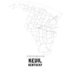 Kevil Kentucky. US street map with black and white lines.