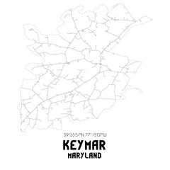 Keymar Maryland. US street map with black and white lines.