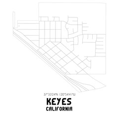 Keyes California. US street map with black and white lines.