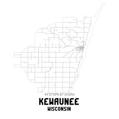 Kewaunee Wisconsin. US street map with black and white lines.