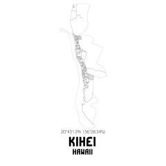 Kihei Hawaii. US street map with black and white lines.