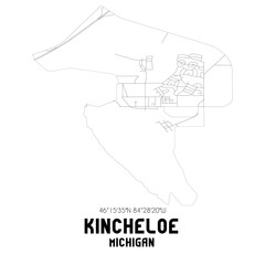 Kincheloe Michigan. US street map with black and white lines.