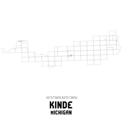 Kinde Michigan. US street map with black and white lines.
