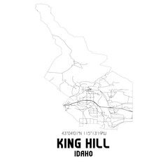 King Hill Idaho. US street map with black and white lines.