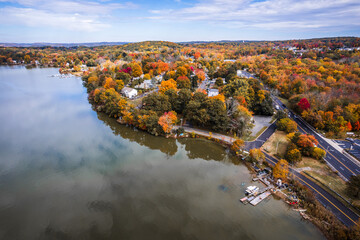 Drone of Budd Lake, Mount Olive New Jersey in the Autumn