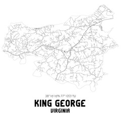 King George Virginia. US street map with black and white lines.