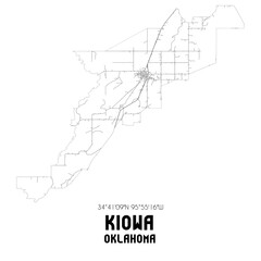 Kiowa Oklahoma. US street map with black and white lines.