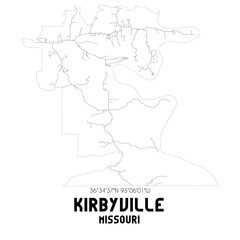 Kirbyville Missouri. US street map with black and white lines.