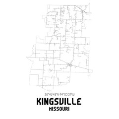 Kingsville Missouri. US street map with black and white lines.