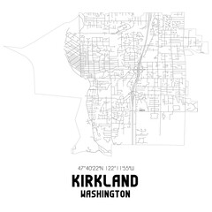 Kirkland Washington. US street map with black and white lines.