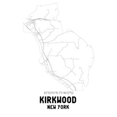 Kirkwood New York. US street map with black and white lines.