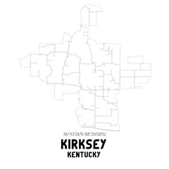 Kirksey Kentucky. US street map with black and white lines.