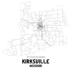 Kirksville Missouri. US street map with black and white lines.