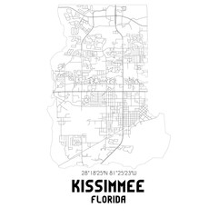 Kissimmee Florida. US street map with black and white lines.