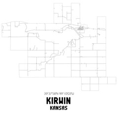 Kirwin Kansas. US street map with black and white lines.