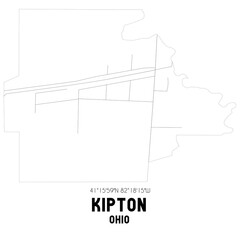 Kipton Ohio. US street map with black and white lines.