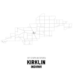 Kirklin Indiana. US street map with black and white lines.
