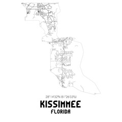 Kissimmee Florida. US street map with black and white lines.