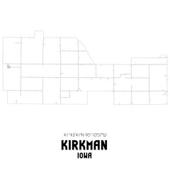 Kirkman Iowa. US street map with black and white lines.
