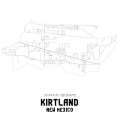 Kirtland New Mexico. US street map with black and white lines.