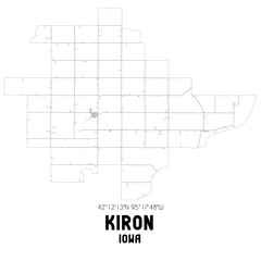 Kiron Iowa. US street map with black and white lines.
